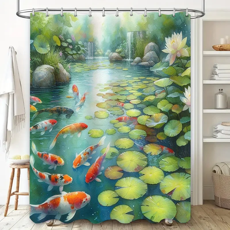Aquarium Fish Koi - Tirai Mandi Ikan Cerah dengan Pemandangan