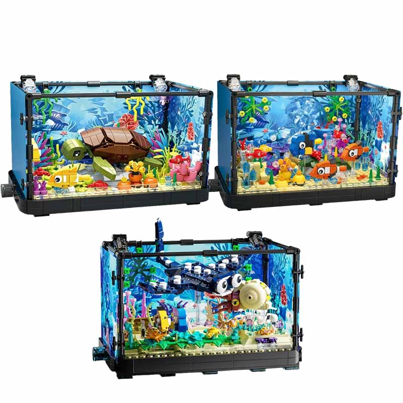 Aquarium Fish Types - Set Blok Bangunan Akuarium dengan Lampu,