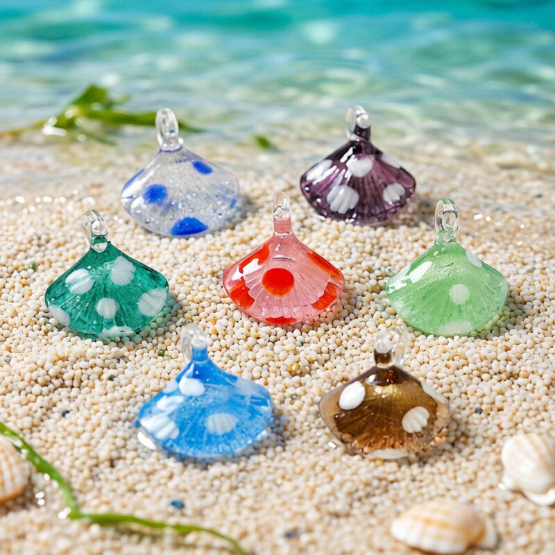 Aquarium Fish Items - Liontin Kaca Cangkang Laut Mini Warna-warni,
