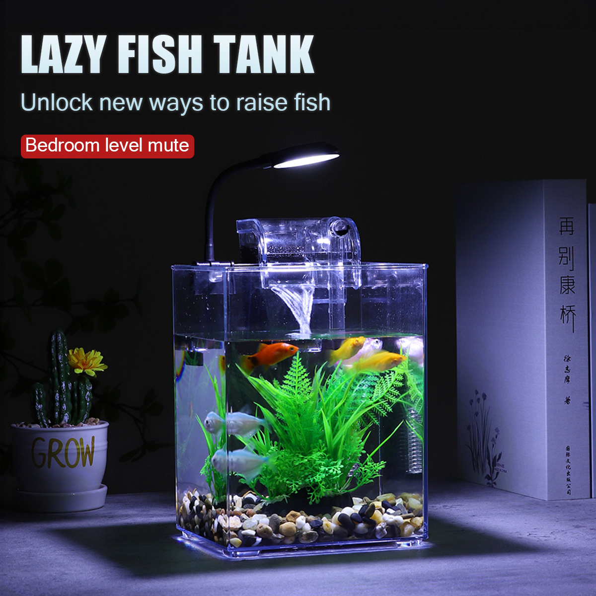 Aquarium Goldfish - Set tangki ikan Desktop USB-mudah dipasang-Bisu